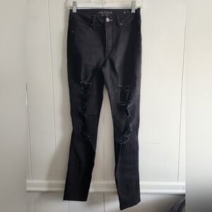 Arizona Jean Co Black High Rise Curvy Skinny Ripped Jeans Size 5